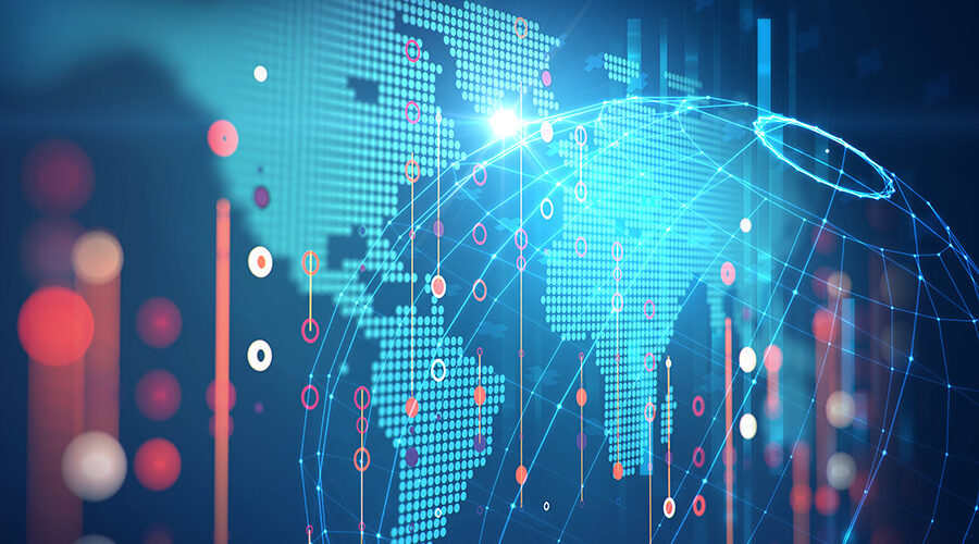 Globes And Datastreams Representing Global Markets